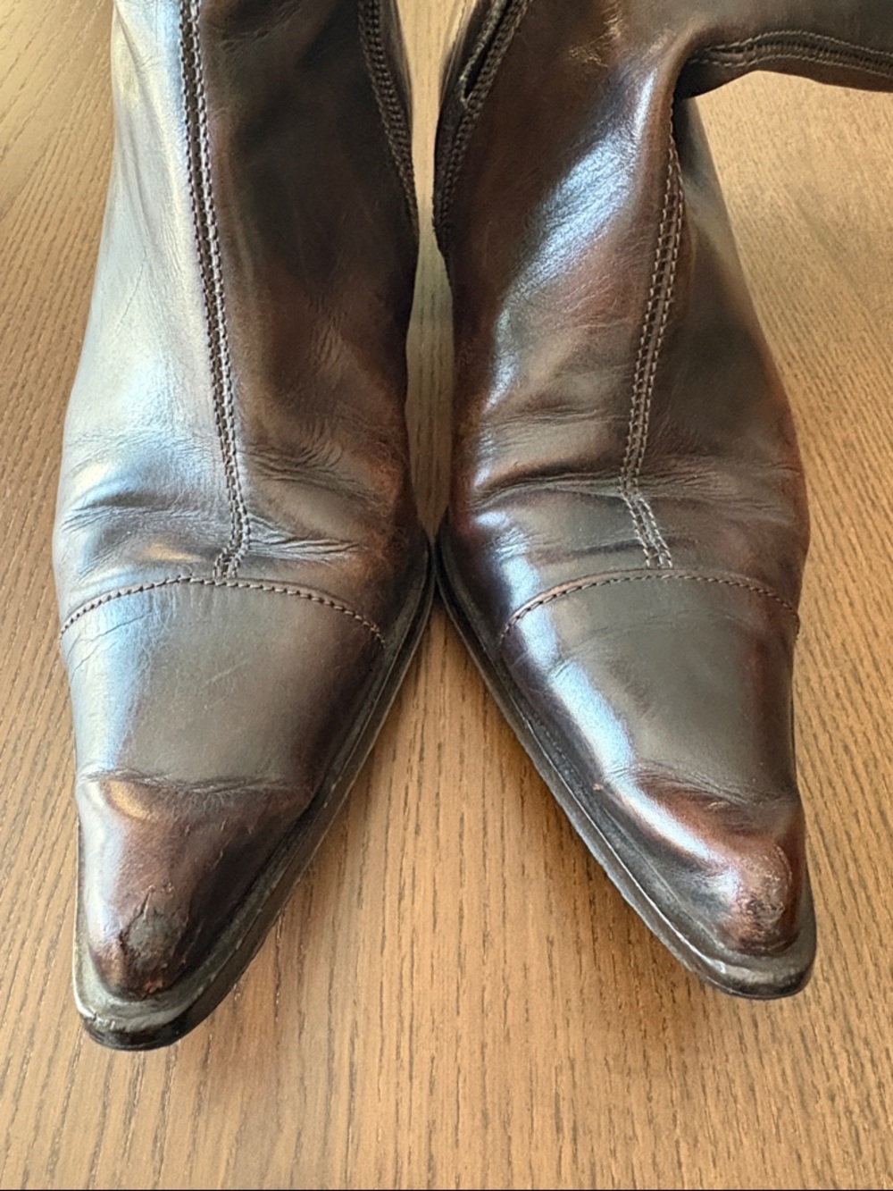 VINTAGE PEGABO - Made in Italy Brown Leather Mid-Calf Zip Boots - Picture 8 of 13
